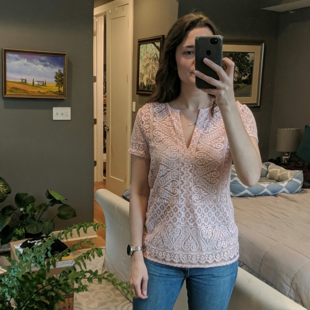 BCBG Maxazria Pink Lace Shirt